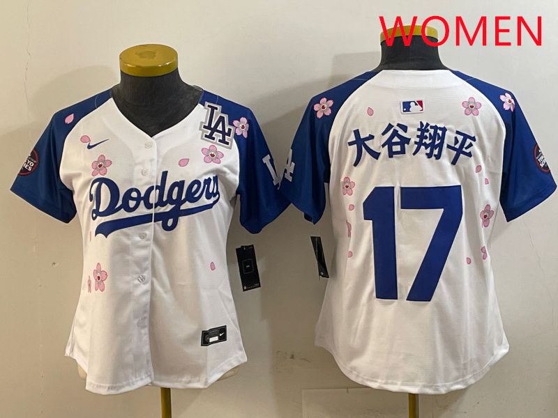 Women Los Angeles Dodgers #17 Ohtani White Blue Sakura Edition 2025 Nike MLB Jersey style 14